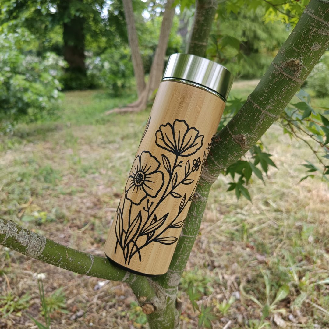 jln creation gourde isotherme en bambou sublimation fleur